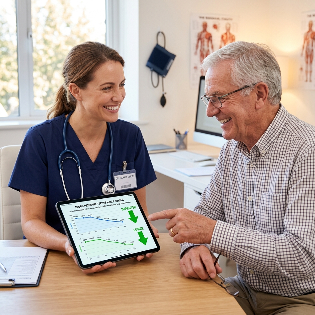 Doctor and patient reviewing lab results